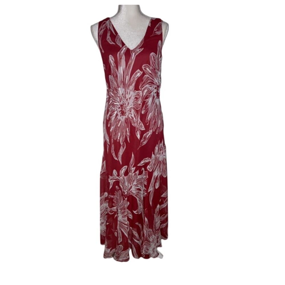 Midnight Velvet 90s Large Sleeveless floral red white maxi dress travel holiday